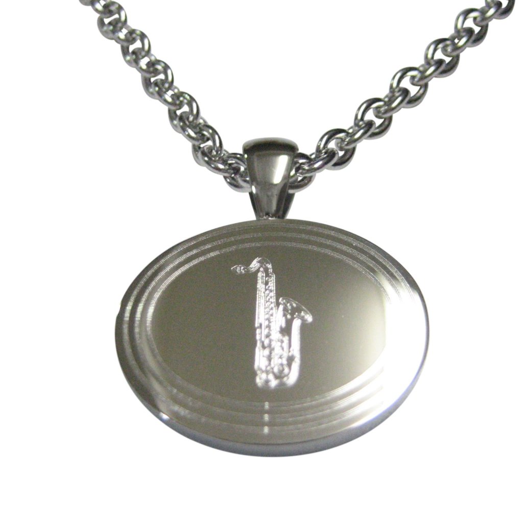 Oval Saxophone Music Instrument Pendant Necklace